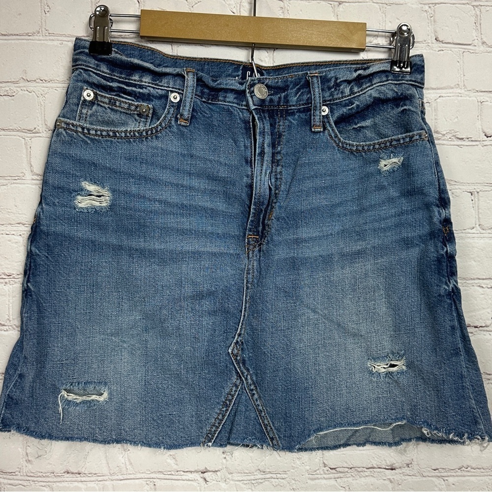 GAP distressed raw hem denim jean skirt, sz 27